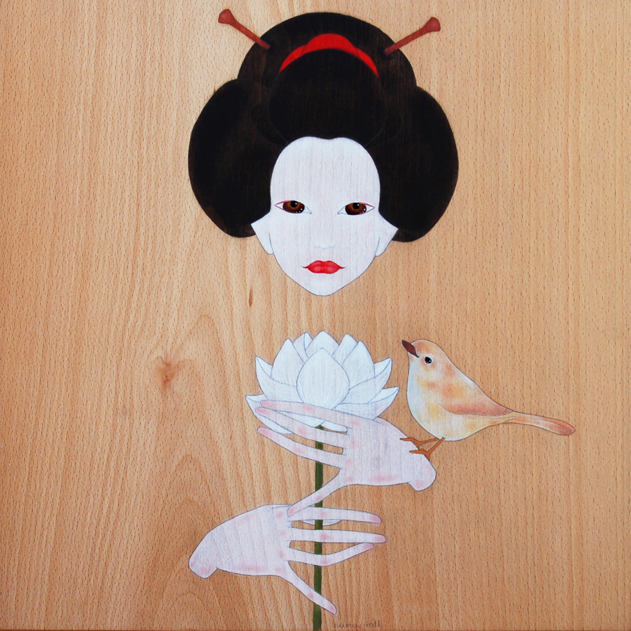 "geisha &  a white lotus flower"