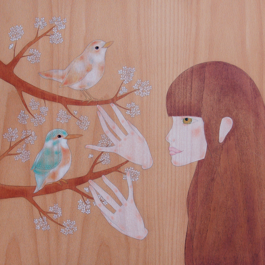 "girl, wren, kingfisher & cherry tree"