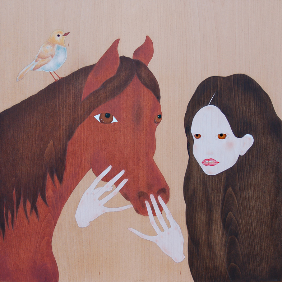 "geisha acariciant el cavall"