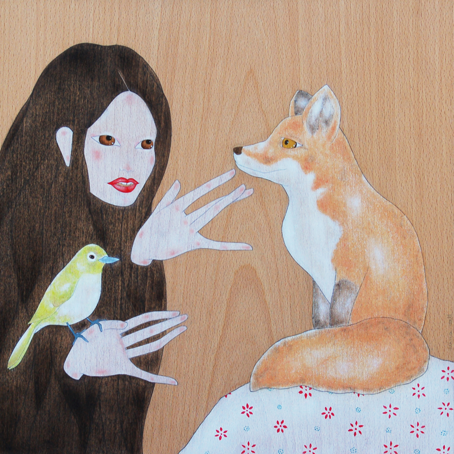 "geisha petting a red fox"