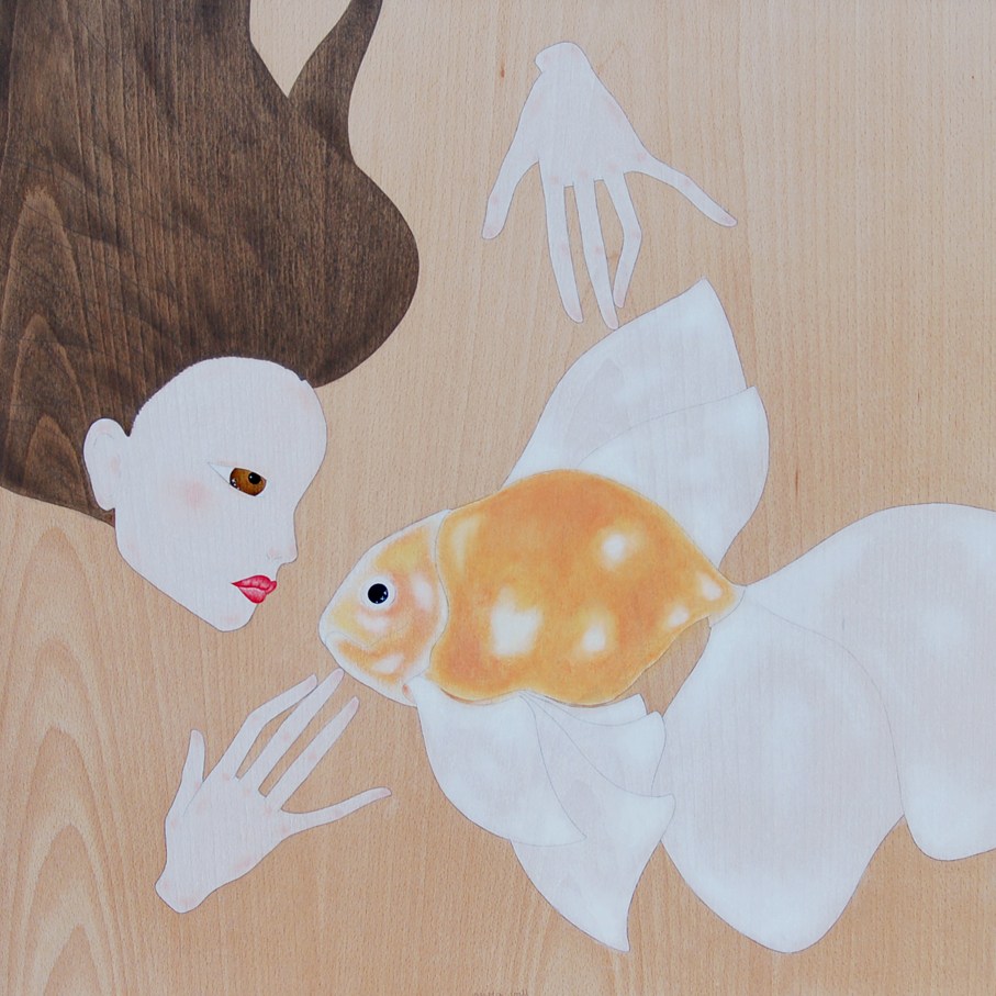 "maiko swimming with goldfish"